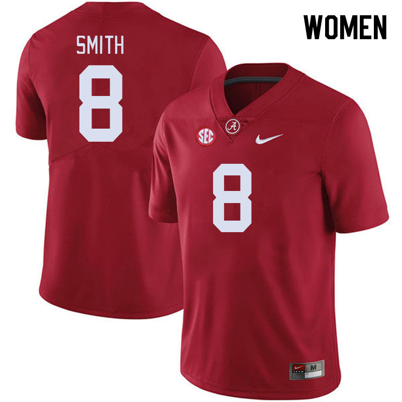Women #8 DeVonta Smith Alabama Crimson Tide College Footabll Jerseys Stitched-Crimson